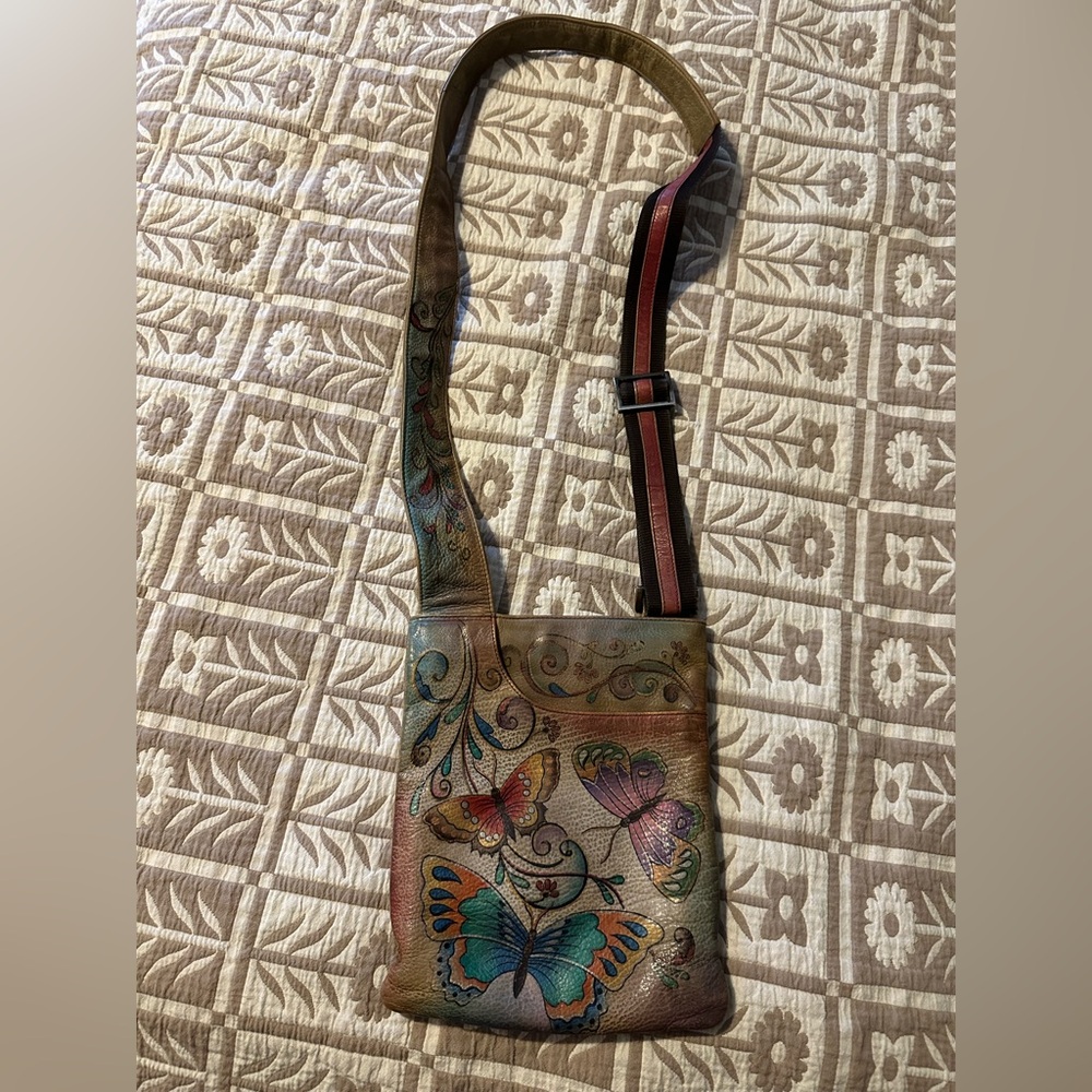 Anuschka Artistic Butterfly Crossbody Bag - Multicolor genuine leather
